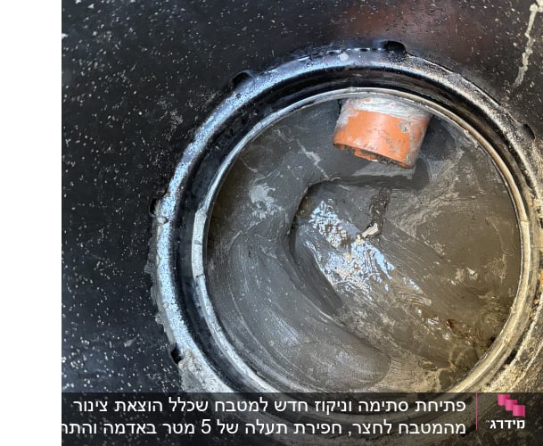 צינור בתוך מערכת ביוב עם בטון רטוב